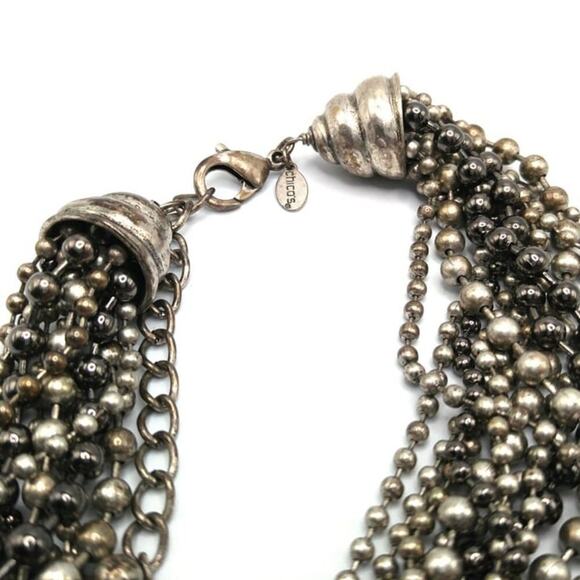 Chico's Silver Tone Metal Beaded Necklace, 12 Layered Strands, 23 Inches - Picture 4 of 9